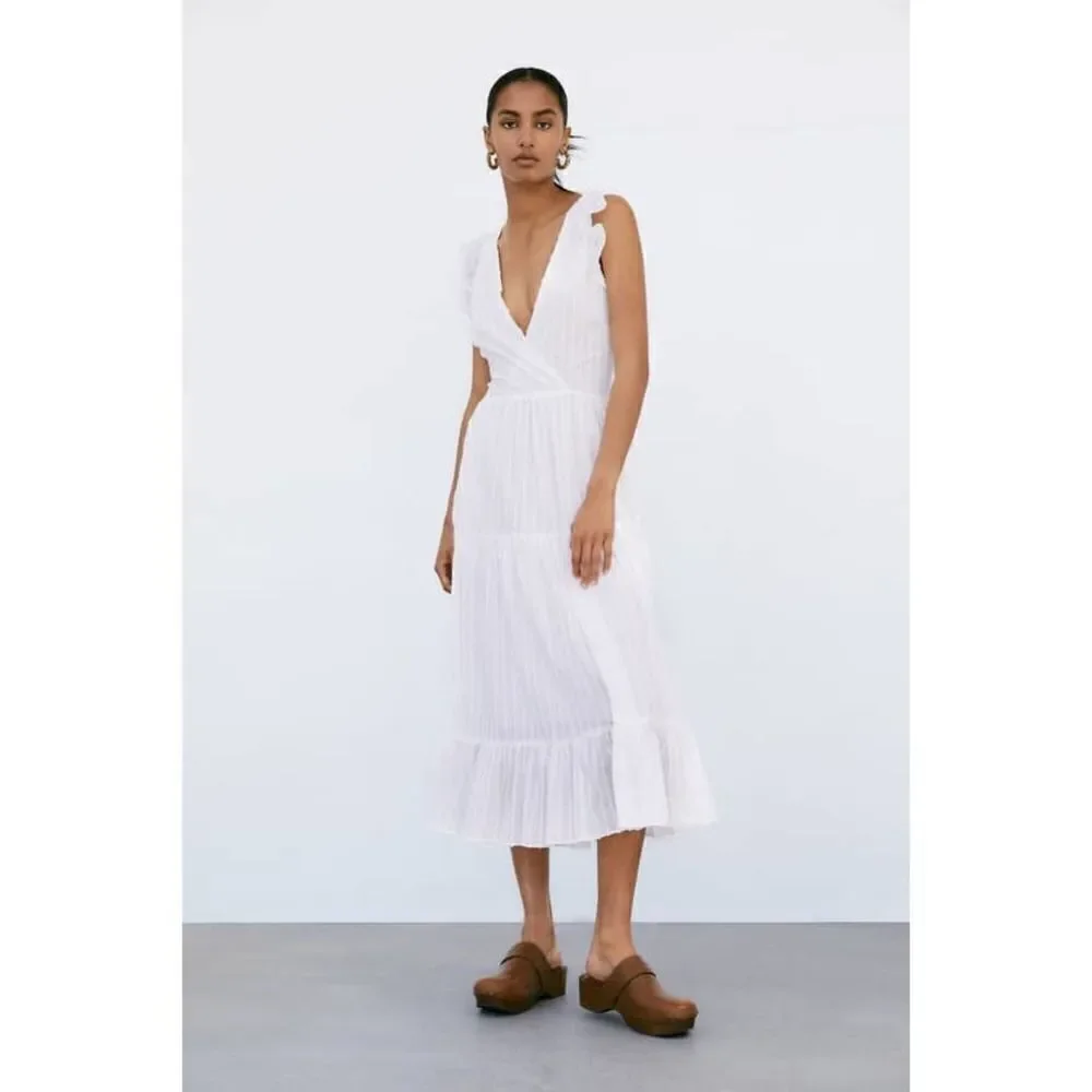 Zara Dress White Pleated Open Back New - Picture 3 of 10